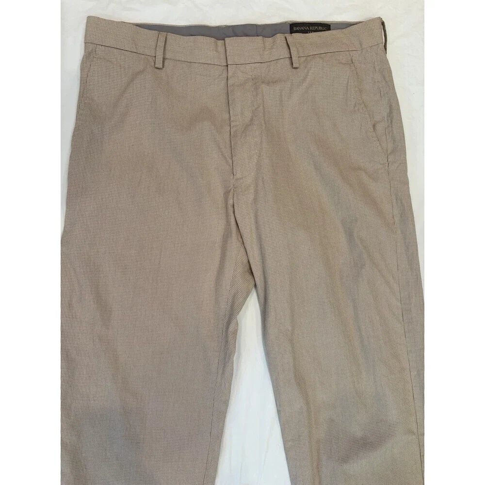 Banana Republic Pants Men's 36x30 Tan Plaid Flat Front 100% Cotton